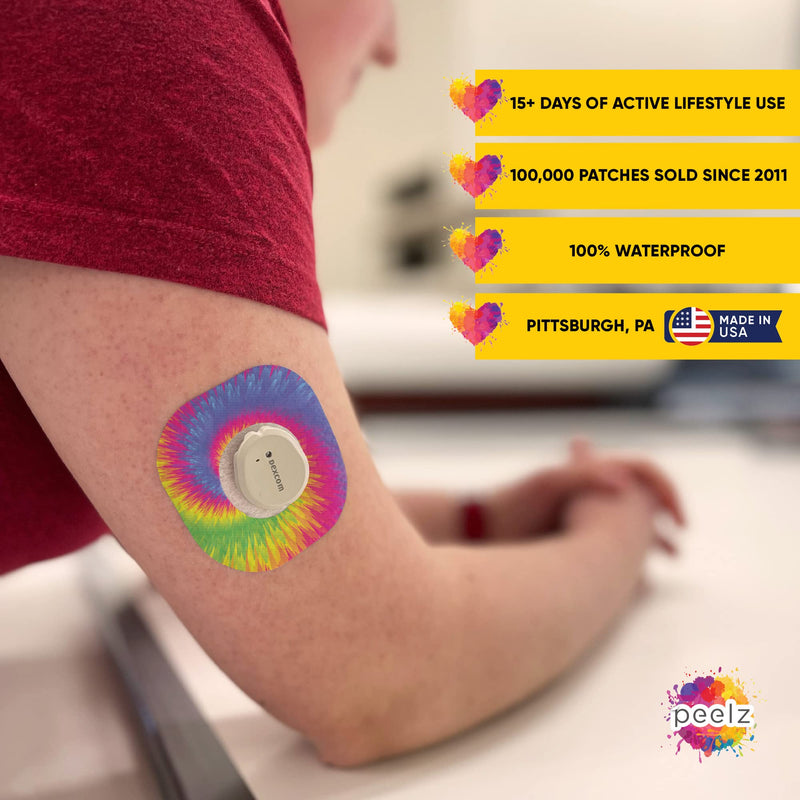 Peelz Dexcom G7 Adhesive Patches 25 Pack - US-Made Waterproof CGM Sensor Patches for 14+ Days - Sensitive Skin Diabetic Patches for Glucose Monitor - Dexcom Stickers - (Tie-dye) TIE-DIE - BeesActive Australia