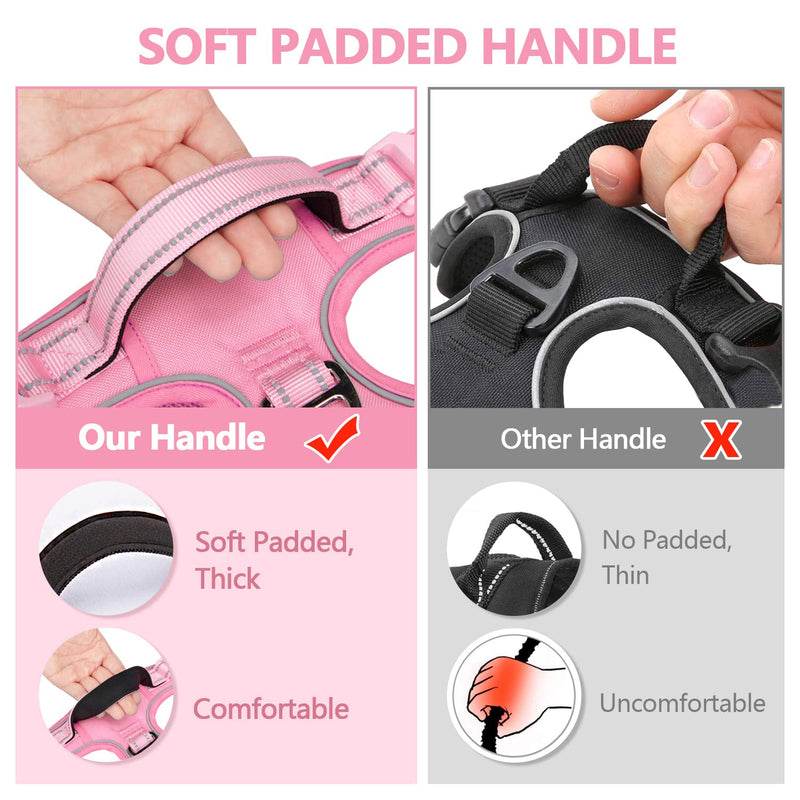PoyPet No Pull Dog Harness, No Choke Reflective Dog Vest, Adjustable Pet Harnesses with 2 Leash Attachments with Easy Control Padded Handle for Small Medium Large Dogs L Light Pink(Matching Trim) - BeesActive Australia