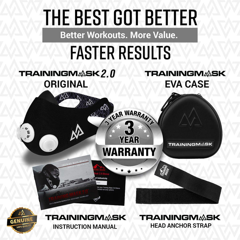 TRAININGMASK Training Mask 2.0 - for Endurance - Increase Your Sports Performance, Endurance, Weight Lifting, Workout, Running Altitude Mask, Fitness Running, Manufactured in USA Black Medium - BeesActive Australia