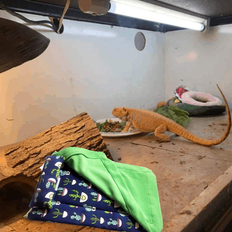 Dnoifne Reptile Sleeping Bag, Reptile Pets' Sleeping Bag Set with Pillow and Blanket, Hideout Habitat with Soft Warm for Bearded Dragon Leopard Gecko Lizard Blue Rectangle - BeesActive Australia