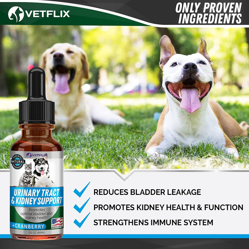 Vetflix Cranberry Dog & Cat UTI Treatment - Best UTI for Pets - Made in USA - Dog & Cat Kidney Support - Cat Bladder Drops - Pet Immune Health Supplement - Marshmallow, Dandelion Root, Pumpkin Seed - BeesActive Australia