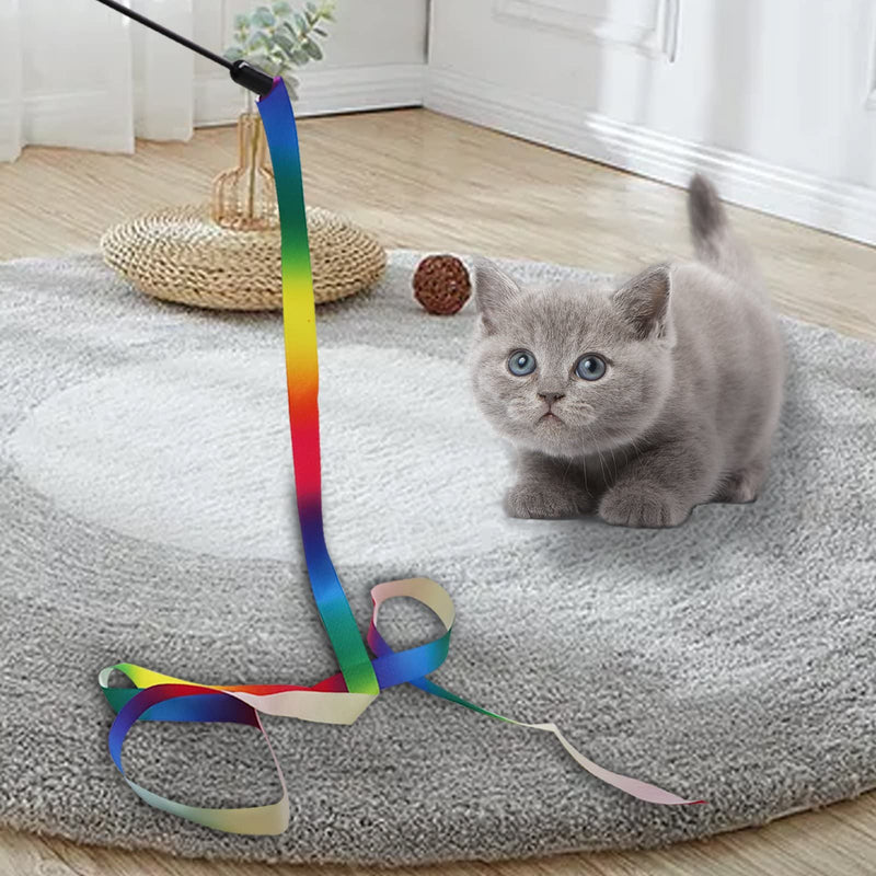 Cat Toys, 12PCS Interactive Kitten Toys, Retractable Indoor Cat Wand Toys with Replacement Teaser, Interactive Rainbow Ribbon and Make Exercise for Kitten or Cats by Sunshinetop - BeesActive Australia