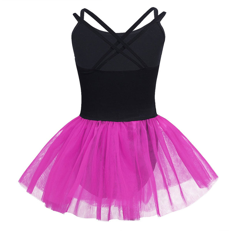 [AUSTRALIA] - Agoky Kids Girls 2 Piece Camisole Ballet Dance Leotard Bodysuit With Mesh Tied Skirt 3-4 Black&rose 