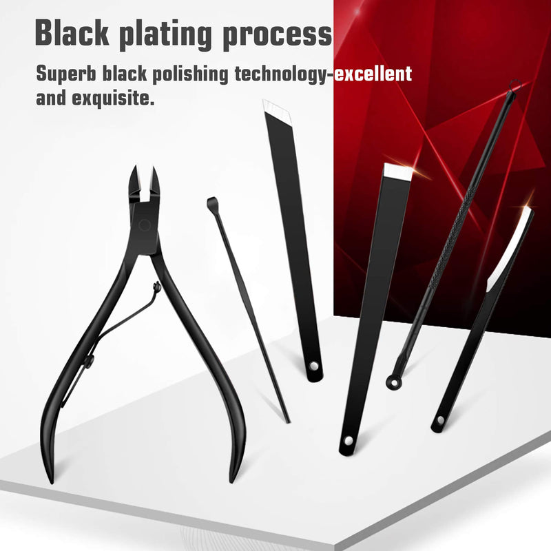 Fingernail scissors set high precision stainless steel professional nail clippers travel beauty set nail tools Pedicure Set 15 pieces, portable fashion box (black/red) zgyad - BeesActive Australia