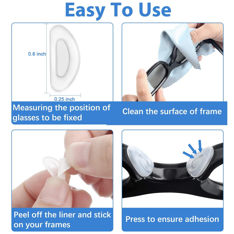 24 Pairs Adhesive Eye Glasses Nose Pads, D Shape Stick on Anti-Slip Soft Silicone, Adhesive Nose Pads Glasses Nose Pad for Glasses, Eyeglasses and Sunglasses, 15 x 6 x 1.5 mm (Transparent) Transparent - BeesActive Australia