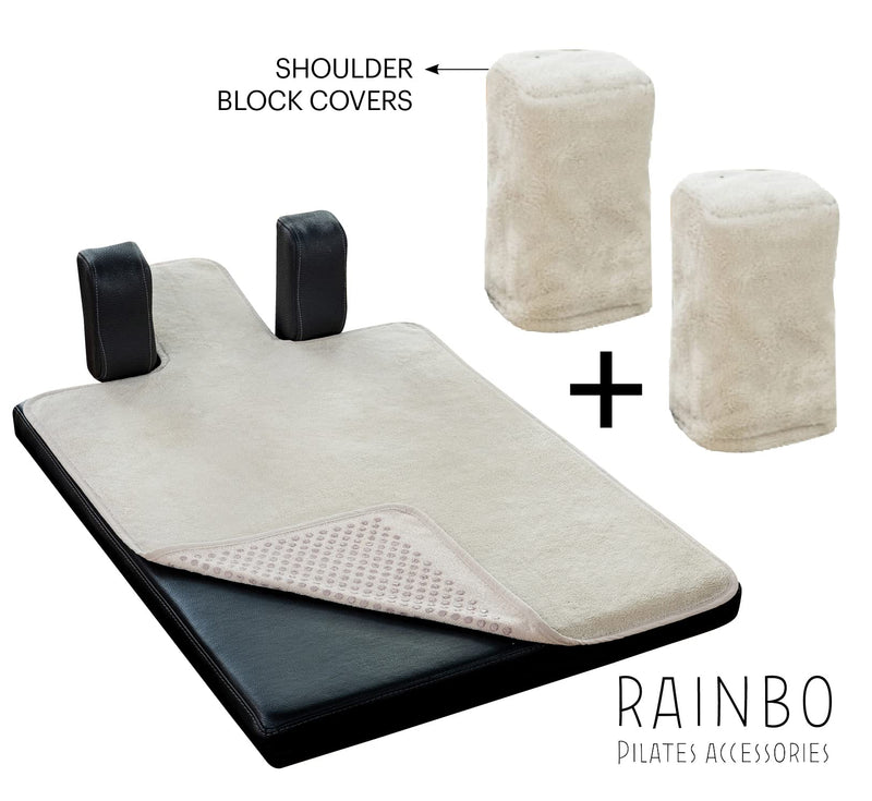 Pilates Reformer Non-Slip Mat Towel (Included 2 Pcs Shoulder Block Covers) Beige - BeesActive Australia