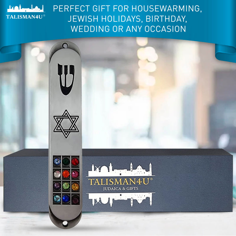 TALISMAN4U Pewter MEZUZAH Case with Scroll 12 Tribes of Israel Hoshen Design Jewish Star of David Judaica Door Mezuza 3.5 Inch - BeesActive Australia
