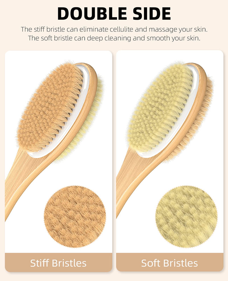Metene Shower Brush with Soft and Stiff Bristles, Bath Dual-Sided Long Handle Back Scrubber Body Exfoliator for Wet or Dry Brushing 1 Count (Pack of 1) - BeesActive Australia