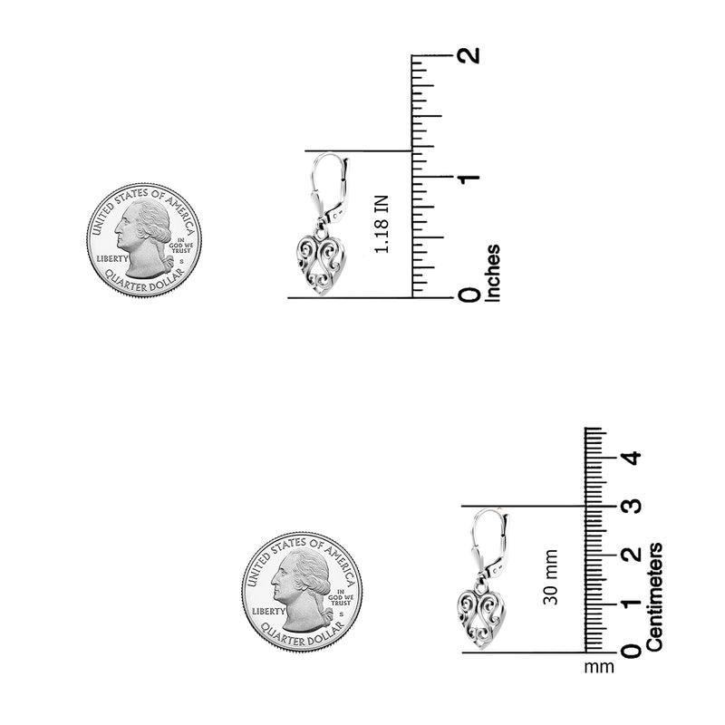 LeCalla 925 Sterling Silver Lever-Back Earring Lightweight Leverback Bohemia Teardrop Drop Dangle Earrings for Women Heart-Filigree AT - BeesActive Australia