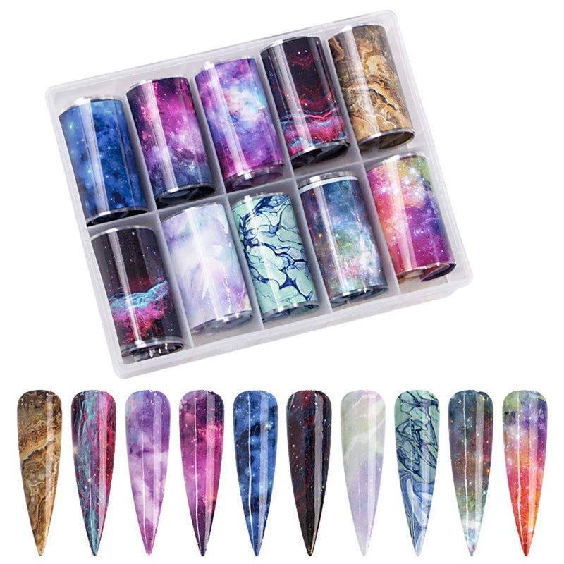 Marble Nail Art Foils Transfer Stickers Marble Stone Nail Foil Adhesive Decals 10 Rolls Foils Transfer Holographic Starry Sky Marble Designs Decal for Women Acrylic Nails Decoration Manicure Tips - BeesActive Australia