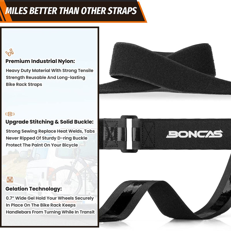 Boncas Adjustable Bike Rack Strap Bicycle Wheel Stabilizer Straps with Innovative Gel Grip Keep The Bicycle Wheel from Spinning 24" Black 2 Pcs - BeesActive Australia