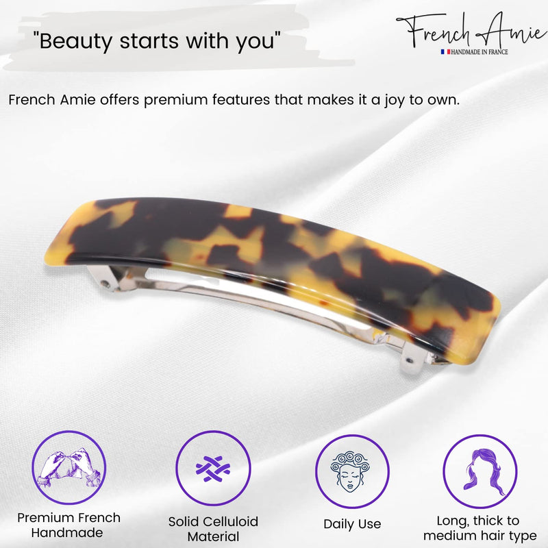French Amie Oblong Handmade 3.5" Celluloid No Slip Hair Clip Barrette for Women, Made in France (Tokyo Shell) Tokyo Shell - BeesActive Australia