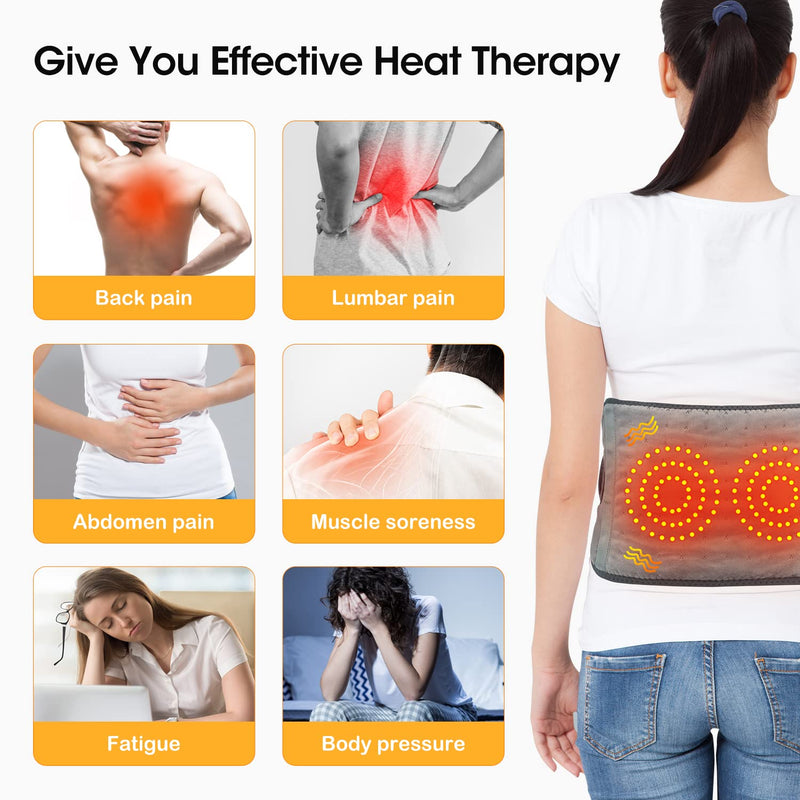 Electric Heating Pad for Back and Belly Massage, Heated Waist Belt Abdomen Warmer Belt with 3 Fast Heating Massaging Modes, Super Soft for Waist Back Pain Relief with 1.2m Adapter-49inches Long 49x9in Light Grey - BeesActive Australia