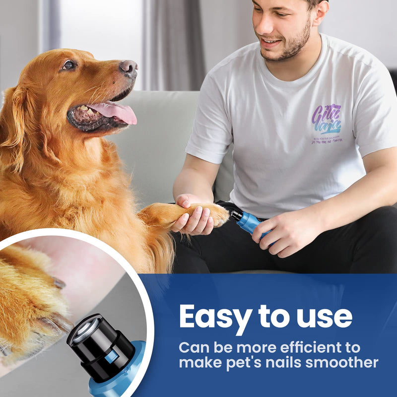 DEELOKI Dog Nail Grinder with LED Light Upgraded 2 Speeds Painless Pet Dog Nail Trimmers and Clipper Super Quiet Best Cat Dog Nail Clippers Kit for Large Small Dogs Pets Cats Breed Paws Quick Grooming Blue - BeesActive Australia