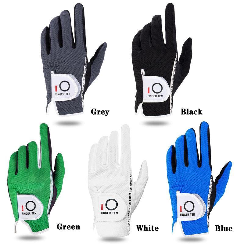 FINGER TEN Men’s Golf Glove Rain Grip Pair Both Hand or 2 Pack Left Right Hand, Hot Wet Weather No Sweat, Black Gray Green, Fit Size Small Medium Large XL Small Black 1 Pair - BeesActive Australia