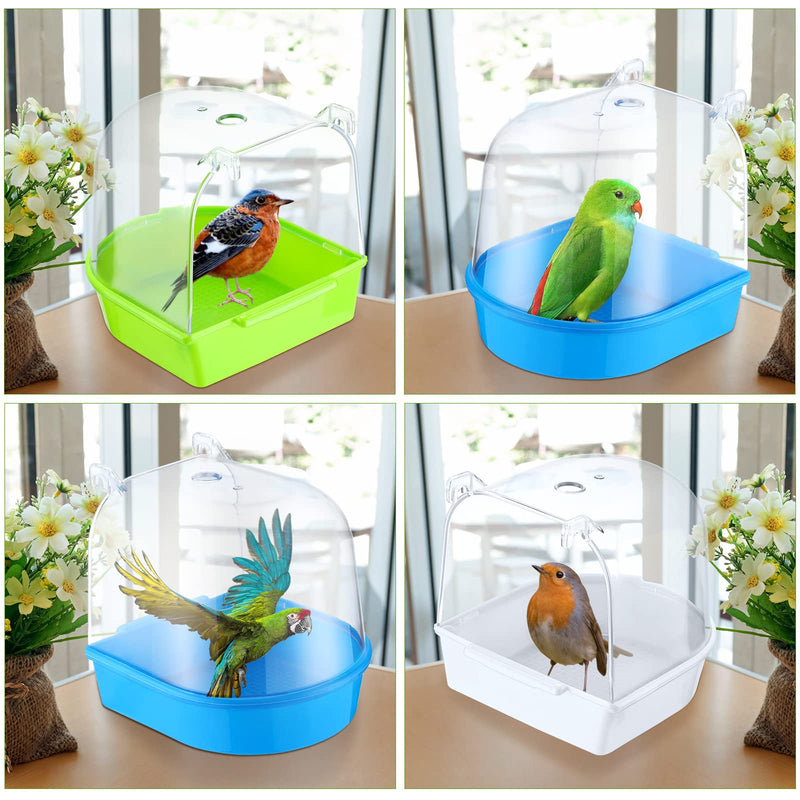 3 Pieces Clear Bird Bath for Cage Parakeet Bird Cage Accessories Hanging Bird Bath Box Parrot Bird Bathing Tub with Clear View for Small Birds Cockatiel Conure Canary Budgies Parrots Blue Green White - BeesActive Australia