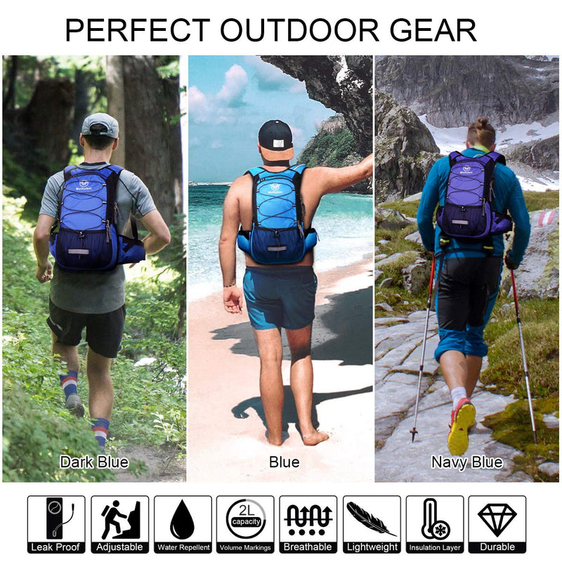 Mothybot Hydration Pack, Insulated Hydration Backpack with 2L BPA Free Water Bladder and Storage, Hiking Backpack for Men, Women, Kids for Running, Cycling, Camping - Keep Liquid Cool up to 5 Hours Dark Blue - BeesActive Australia