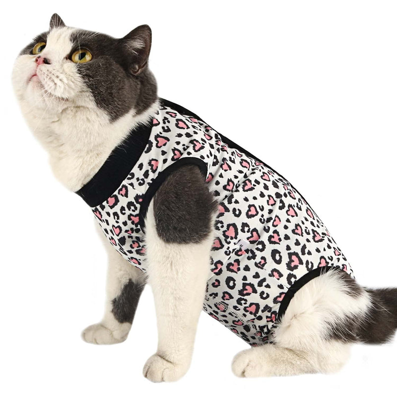 Due Felice Cat Recovery Suit Small Dog Surgical Onesie After Surgery Wear Pet Cone E-Collar Alternative M(Back Length:11.4"/29cm; Chest:14.7"/37cm） Pink Leopard - BeesActive Australia