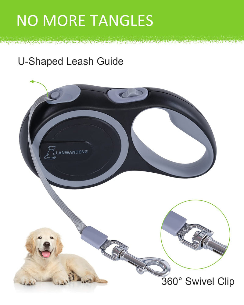 26FT Long Chew Proof Retractable Dog Leash with 2 Heavy Duty Anti-Chewing Wire Ropes, 360° Tangle-Free Dog Lead with Anti-Slip Handle for Small/Medium/Large Dogs… Gray - BeesActive Australia