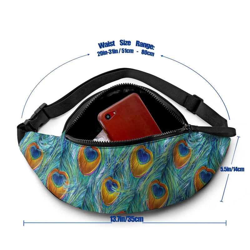 Peacock Fanny Pack For Men Women,With Adjustable Zipper Lightweight Strap Waist Pack For Casual Running Hiking Peacock - BeesActive Australia