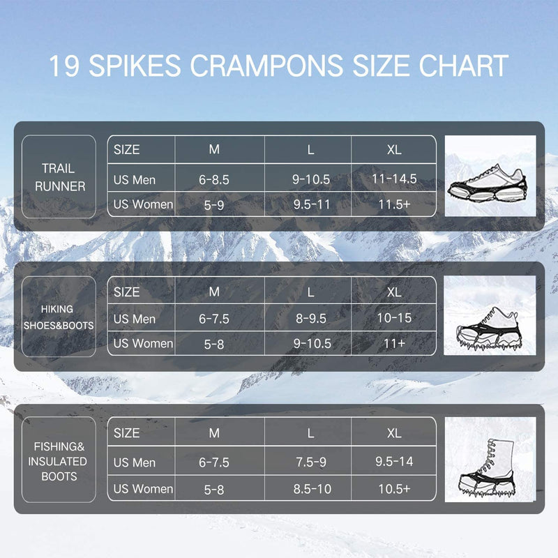 VANGAY Crampons Ice Cleats for Shoes Boots Women Men 19 Spikes Stainless Steel Spikes Traction Snow Grips Microspikes Snow Grips for Hiking Climbing Fishing Orange Large - BeesActive Australia