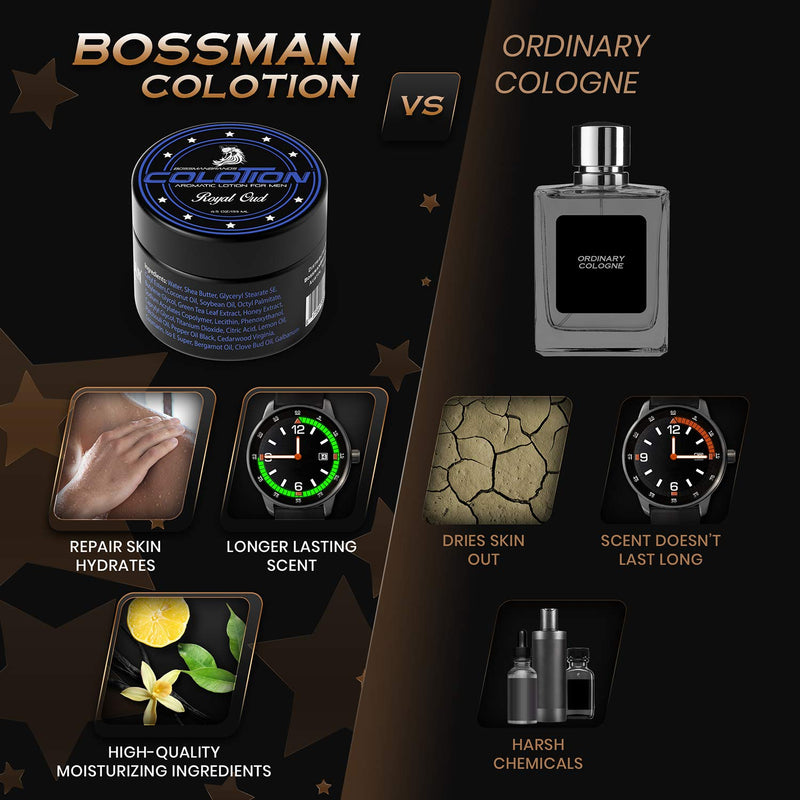 Bossman Colotion - 2 in 1 Men's Lotion and Cologne - Moisturizer and Hydrating Scented Body Lotion - Beard Softener Cream for Men (Royal Oud) Royal Oud - BeesActive Australia