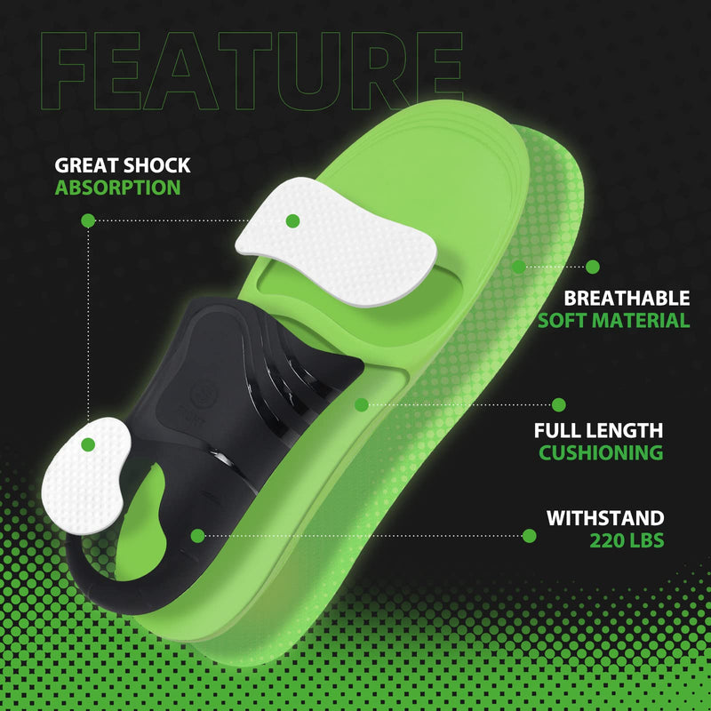 (220+lbs) Plantar Fasciitis Arch Support Insoles for Women Men - Orthotic Insoles for Flat Feet High Arch - Best Boot Work Shoe Insole for OverPronation, Metatarsalgia, Heel Pain Relief Foot Pain Green UK: 9-10.5 - BeesActive Australia