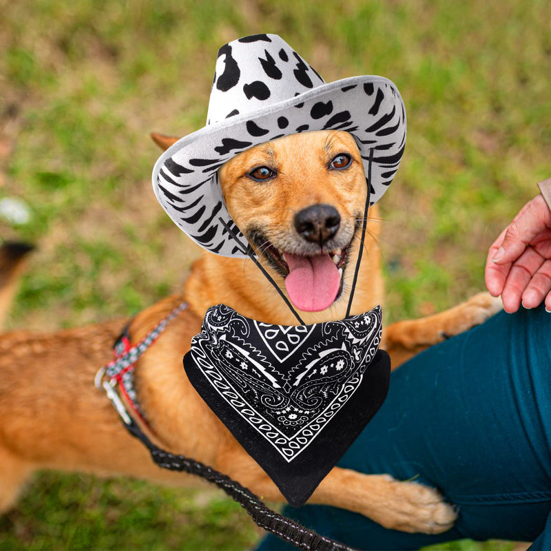 Yewong Pet Cowboy Costume Accessories Dog Cat Cow Print Cowboy Hat Bandana Scarf Western Cowboy Party Supplier for Puppy Kitten Set B - BeesActive Australia