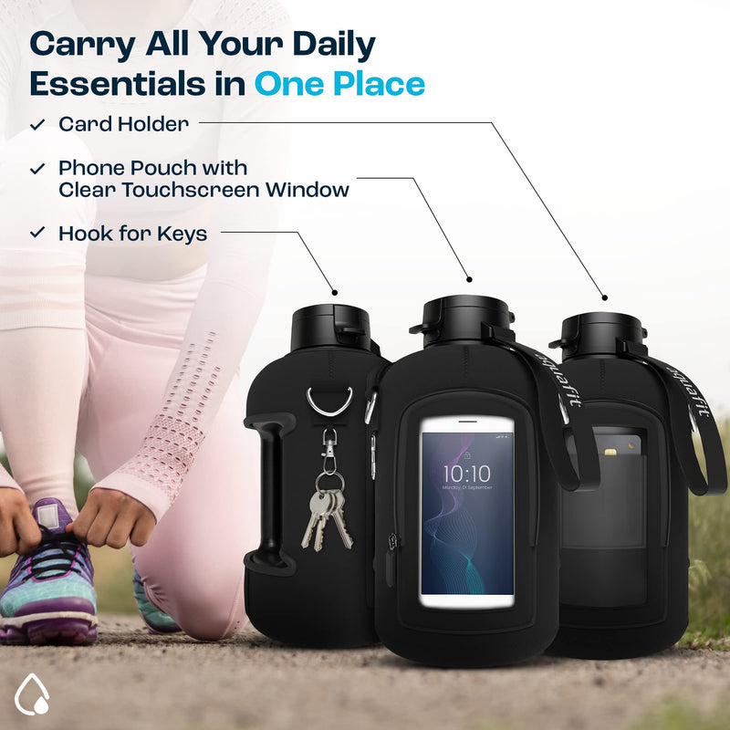 Half Gallon Water Bottle With Sleeve, 64 Oz Water Bottle Sleeve - Half Gallon Water Bottle With Straw, Water Jug With Sleeve, Large Water Bottle, Big Water Bottle, Water Bottles with Straw - Black Midnight Black - BeesActive Australia