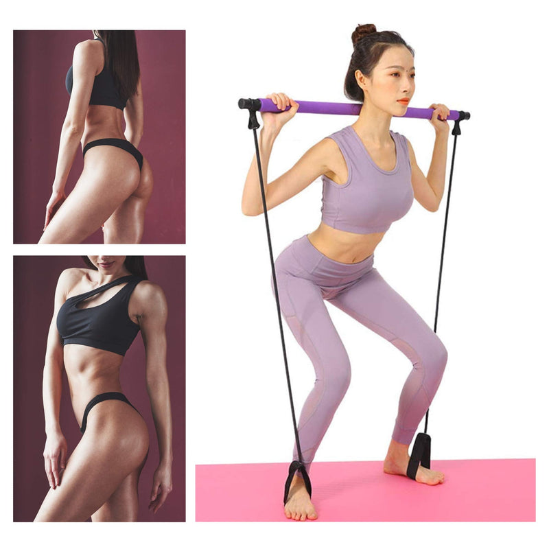 ViBelle Pilates Bar Kit Yoga Pilates Stick Portable Yoga Exercise Pilates Stick with Foot Loop & Resistance Rope Yoga Exercise Stick Kit-Ideal for Core Strength Fitness Blue - BeesActive Australia