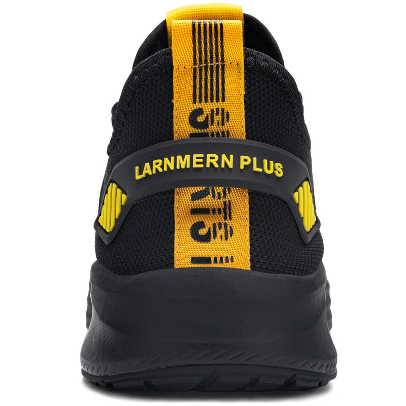 LARNMERN PLUS Walking Shoes for Men Waterproof Running Tennis Wide Non Slip Sneakers Lightweight Sports Athletic Gym Hiking Working Slip on Shoes 6 Black Yellow - BeesActive Australia