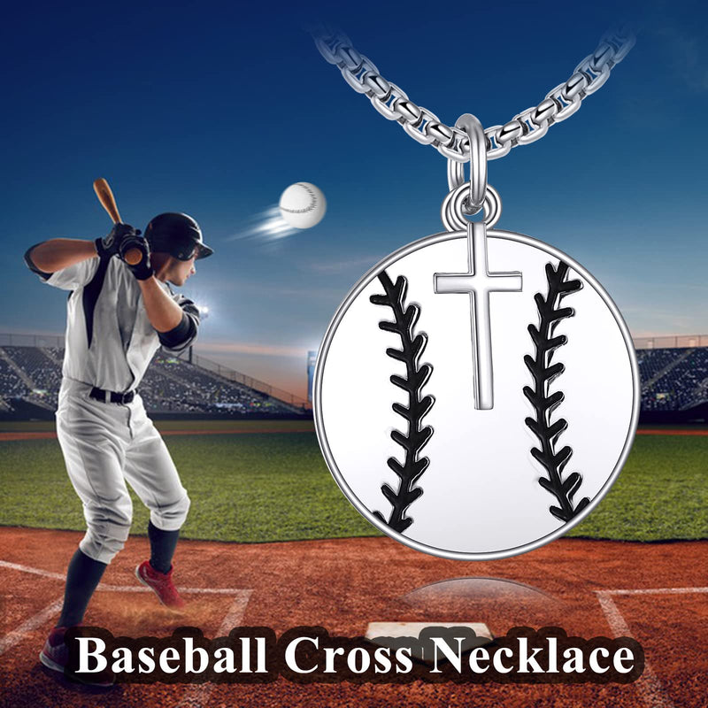 YFN Sport Necklace Sterling Silver Never Give Up I Can Do All Things Pendant Jewelry Sport Gifts for Women Men Boys Girls Baseball with Cross - BeesActive Australia