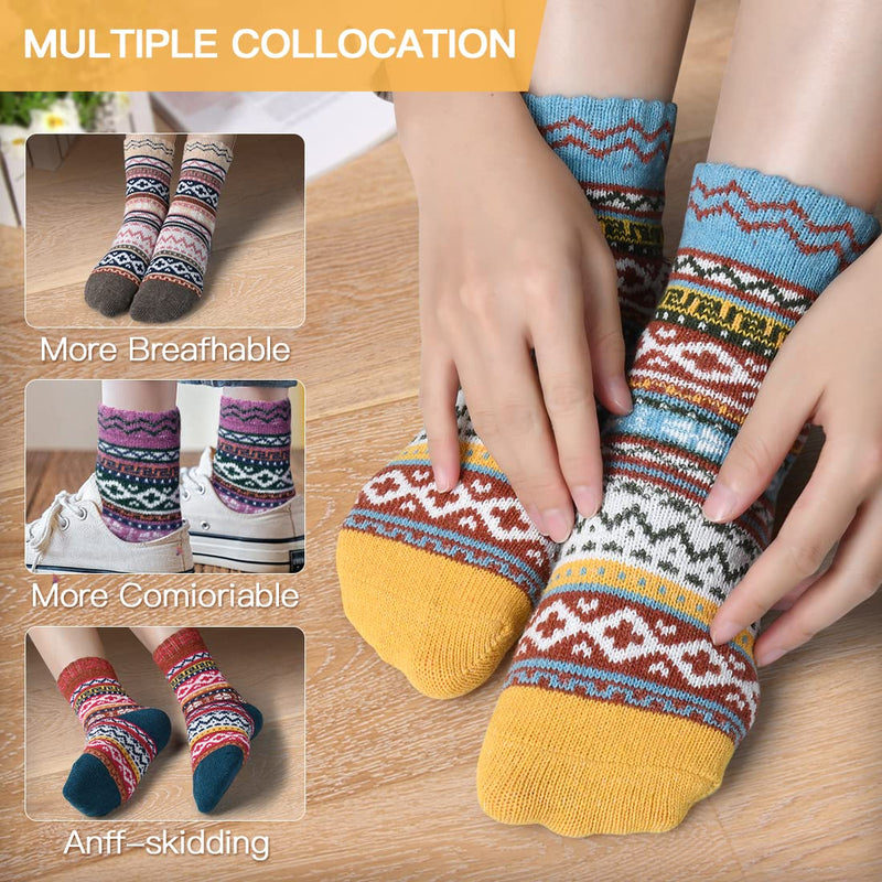 FYC 5 Pairs Womens Thick Knitted Wool Warm Socks Casual Socks for Women Free Size Mixed Colors-1 - BeesActive Australia