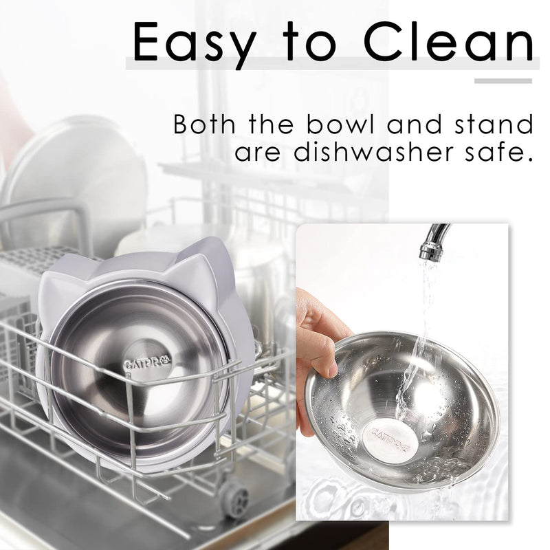 CATPRO Tilted Cat Food Bowls,15°Slanted Cat Feeder Bowl Orthopedic Cat Bowl Anti-Vomiting Spill Proof Raised Cat Food Bowl Stainless Steel Tilted Angled Cat Food Bowls Grey - BeesActive Australia