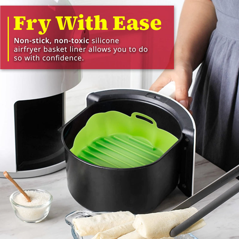 Be First Reusable Silicone Air Fryer Liners - 2 Pack - Non-Stick Airfryer Liners Silicone with Heat Grooves for Even Cooking - BPA-Free and Dishwasher-Safe Air Fryer Silicone Basket (6.3 Inch) 6.3 Inch - BeesActive Australia