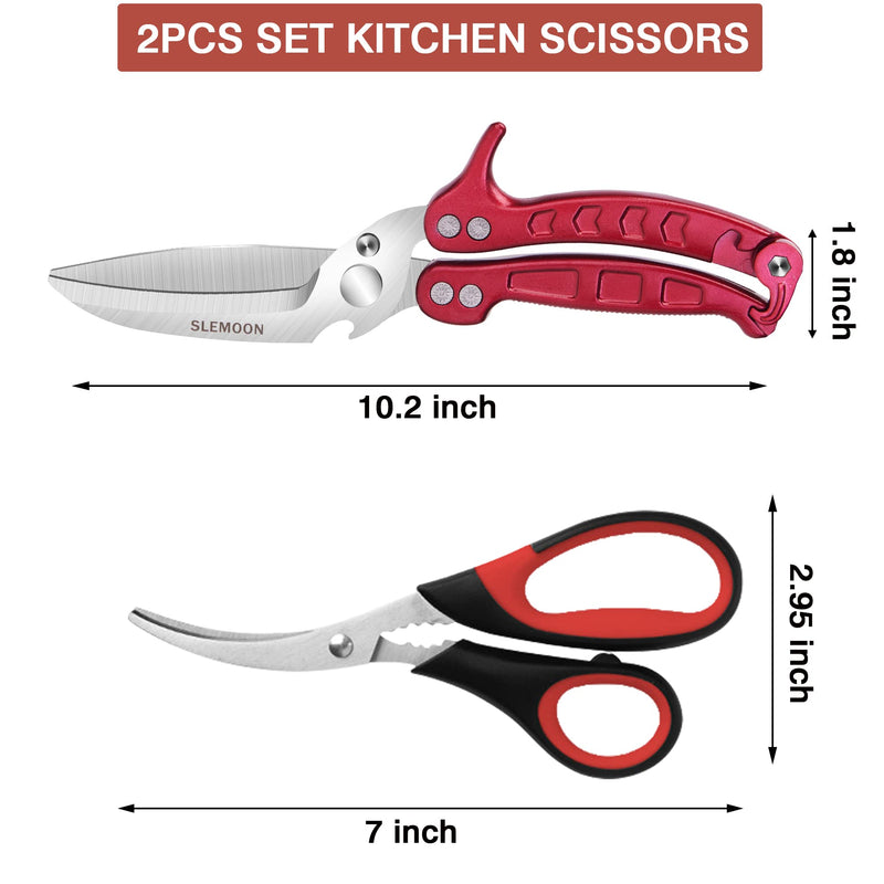 SLEMOON Heavy Duty Kitchen Scissors Poultry Shears 2pcs set Burgundy - BeesActive Australia