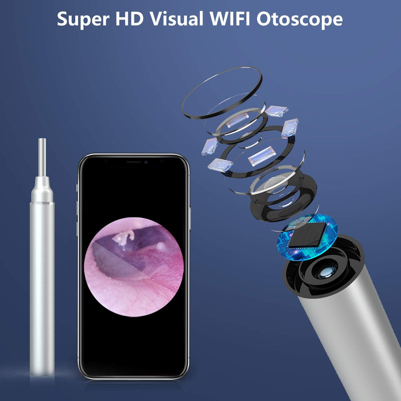 WiFi Otoscope Ear Wax Removal Kit-OVIFM 3.9mm Upgraded Ear Camera,1080P HD Wireless Ear Cleaner with 6 LED Lights,Ear Wax Removal Tool with Storage Box,Phone Holder for iPhone,Android and iPad Silver&black - BeesActive Australia