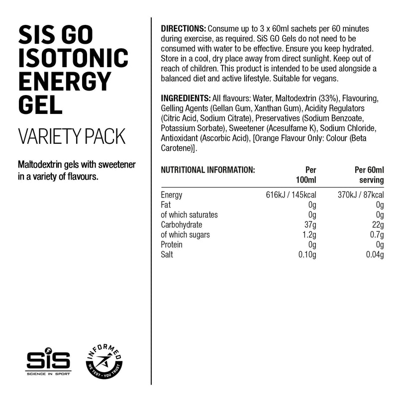 Science In Sport GO Isotonic Energy Gels, Running Gels with 22 g Carbohydrates, Low Sugar, Variety Pack of Assorted Flavours, 60 ml Per Serving (5 Pack) 60 ml (Pack of 5) Single - BeesActive Australia