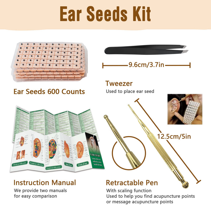 Acupuncture Super Set:5-Head Electronic Acupuncture Pen +Gua Sha Tool +600 Ear Seeds +Retractable Acupuncture Pen+4 x Extra Massaging Gel+Tweezers+Chart+Batteries (Acupuncture Set) Acupuncture Set(with Chart) - BeesActive Australia