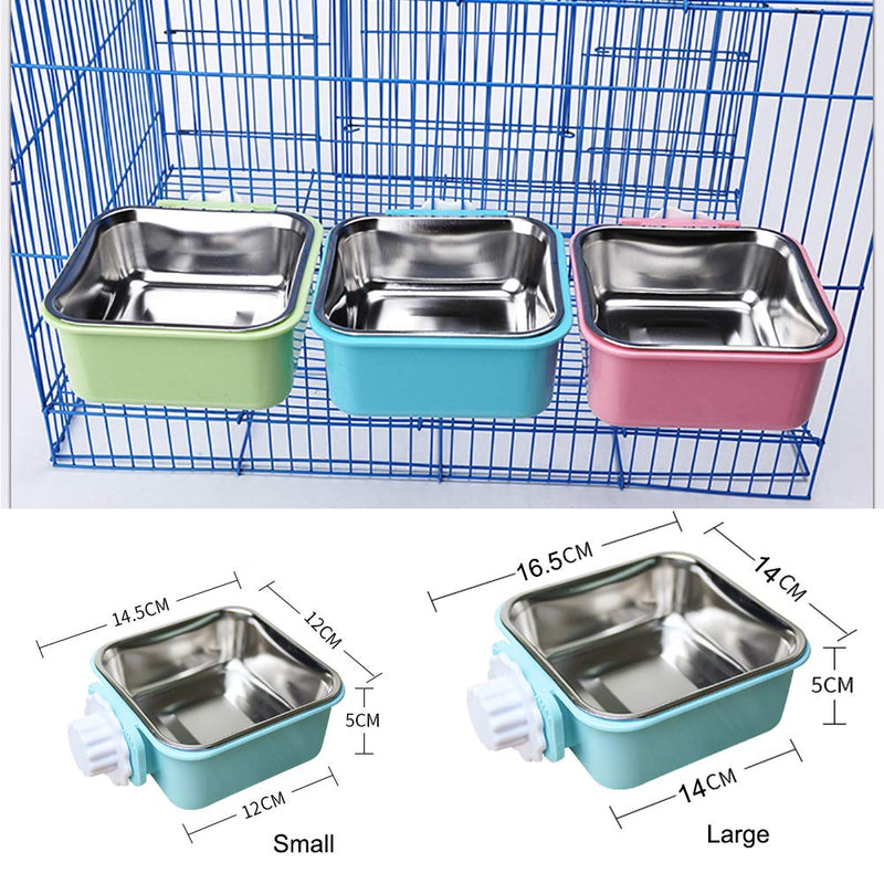 Crate Dog Bowl, Removable Stainless Steel Water Food Feeder Bowls Hanging Pet Cage Bowl Cage Coop Cup for Dogs Cats Puppy Rabbits Bird and Small Pets Samll (Pack of 2) Square (Blue+Pink) - BeesActive Australia