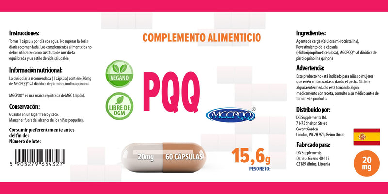 Hepatica PQQ (MGCPQQ) 20mg 60 Vegan Capsules, Pyrroloquinoline Quinone Certificate, 3rd Party lab Tested, High Strength Supplement, Gluten and GMO Free - BeesActive Australia