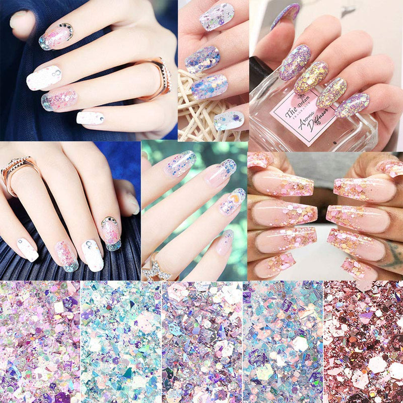 8 Boxes Nail Glitter Sequins Set Holographic Nail Glitter Mermaid Powder Flakes Shiny Charms Hexagon Nail Art DIY Sparkly Nail Acrylic Nails Tools Tips Decoration designs women Manicure accessories - BeesActive Australia