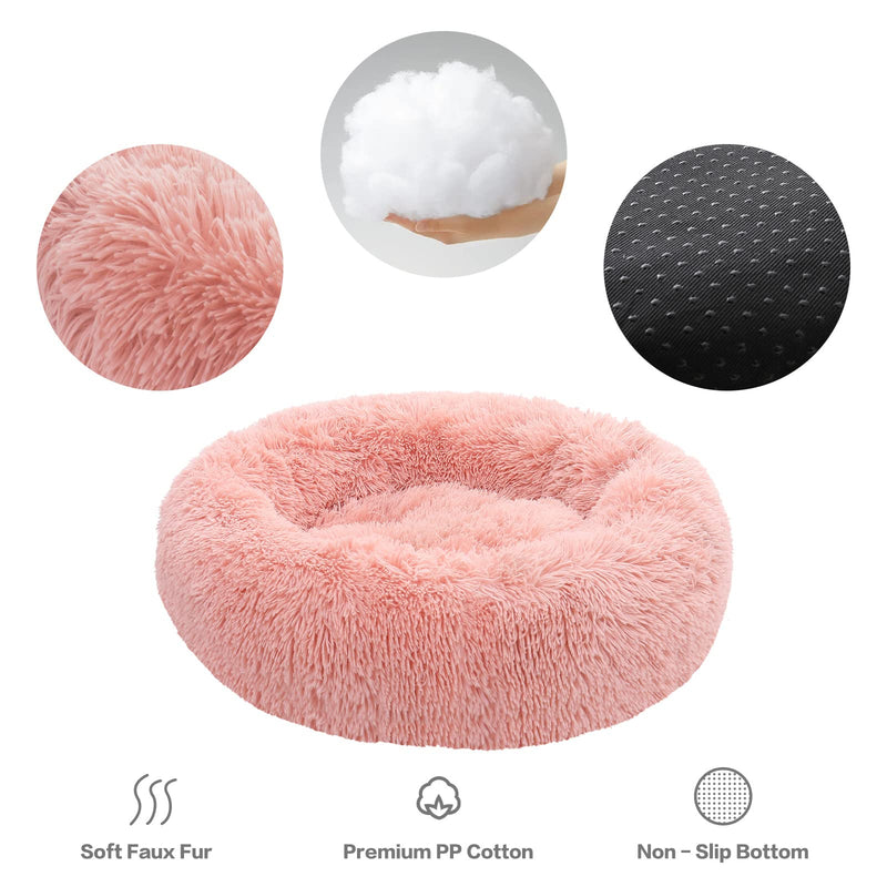 NOYAL Calming Dog Bed Donut Anti Anxiety Fluffy Dog Bed for Small Medium Dog and Cat Small 19.6'' Pink - BeesActive Australia