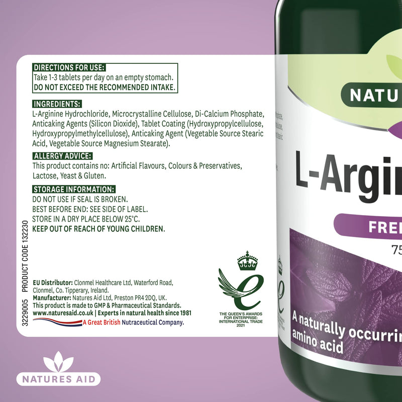 Natures Aid 750mg L-Arginine Tablets - Pack of 90 132230 - BeesActive Australia