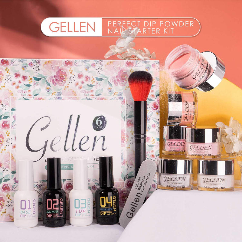 Gellen Dip Powder Nail Starter Kit - 6 Colors Acrylic Dipping Powders - with Base Top Coat/Activator/Brush Saver Essential Tools, Trendy Nail Art Manicure Set, Nude Grays - BeesActive Australia