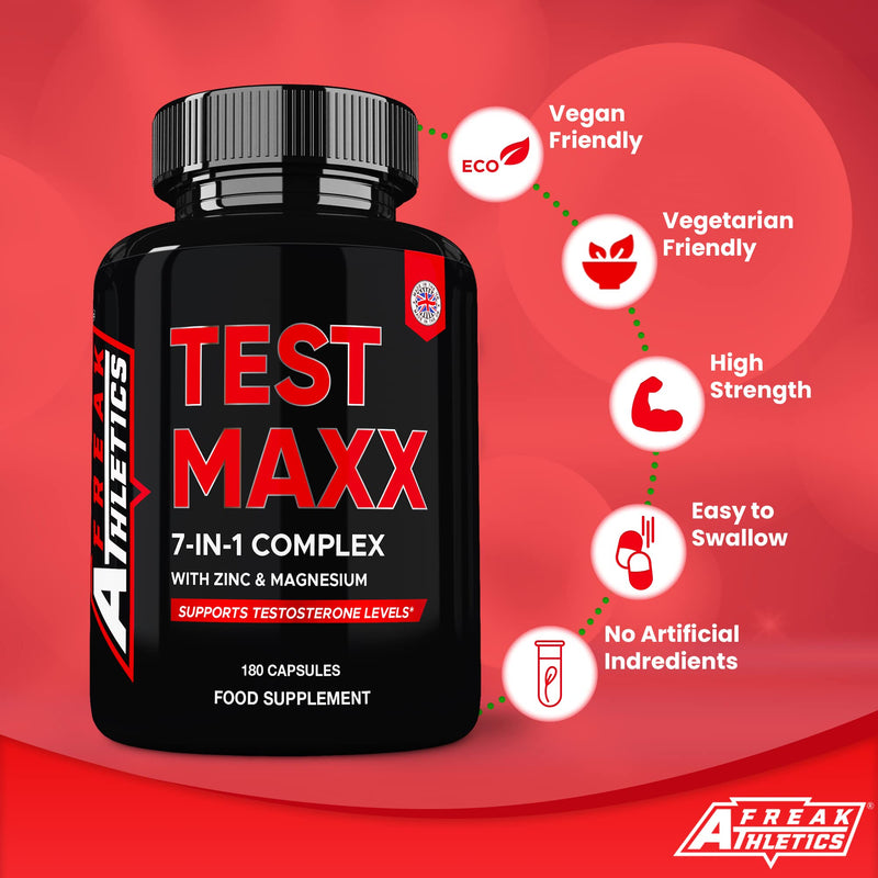 Test Maxx Booster for Men - Supplements for Men 180 Capsules - 7 Powerful Active Ingredients & Vitamins Including Zinc, Maca Root Extract, Fenugreek, Ginseng - Made in The UK - BeesActive Australia