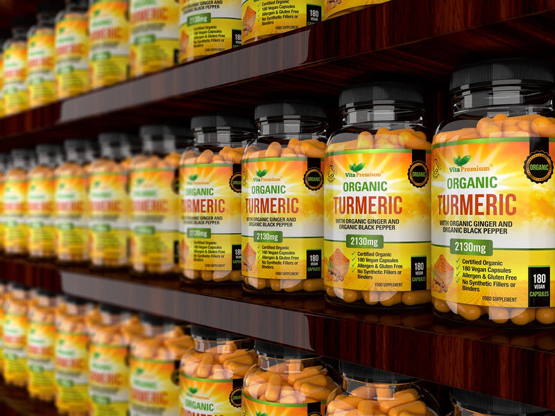 Organic Turmeric Curcumin 2130mg with Organic Ginger and Organic Black Pepper - 180 Vegan Capsules (6 Month Supply) - High Strength Tumeric Supplement - BeesActive Australia