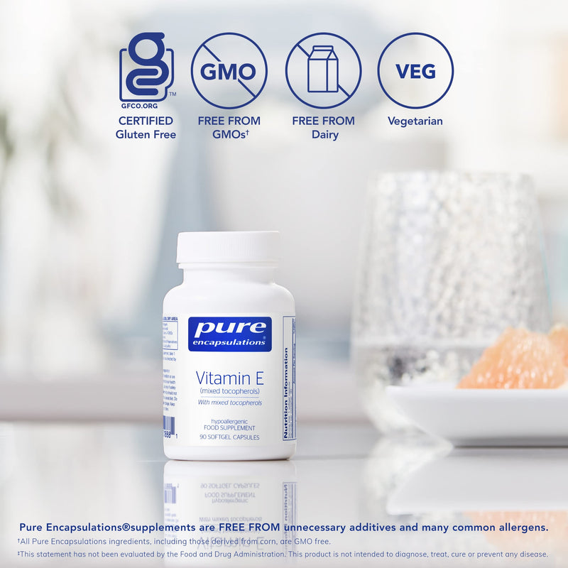 Pure Encapsulations - Vitamin E (with Mixed Tocopherols) - 400 IU Natural D-Alpha Tocopherol - Antioxidant Dietary Supplement - 90 Softgel Capsules - BeesActive Australia