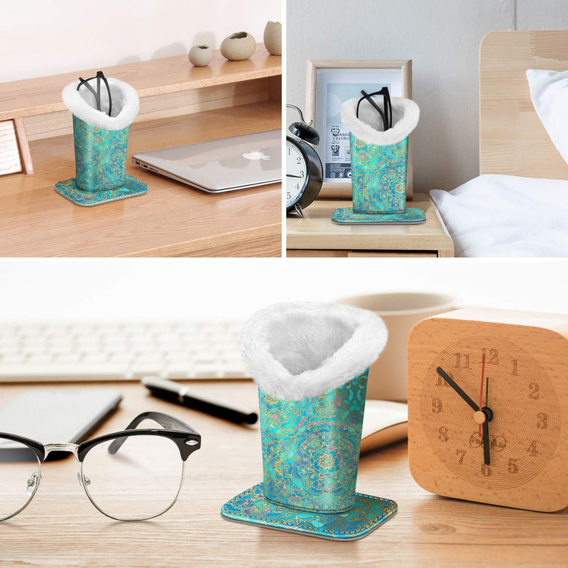 Fintie Plush Lined Eyeglasses Holder with Magnetic Base- Premium Vegan Leather Glasses Stand Case Blue - BeesActive Australia