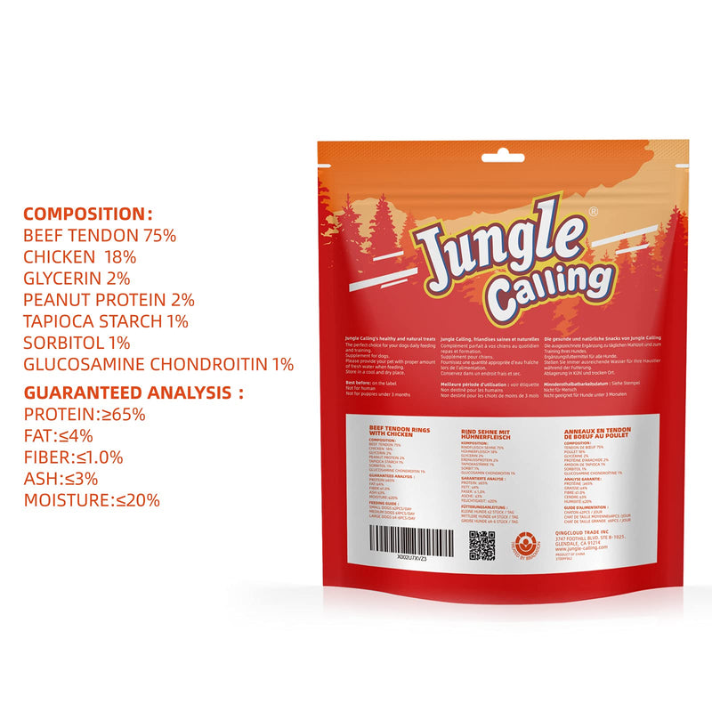 Jungle Calling Beef Tendons for Adult Dogs, Chicken Wrapped Tendons Dog Chews Long Lasting Hip and Joint Supplement for Dogs with Glucosamine (Ring) - BeesActive Australia